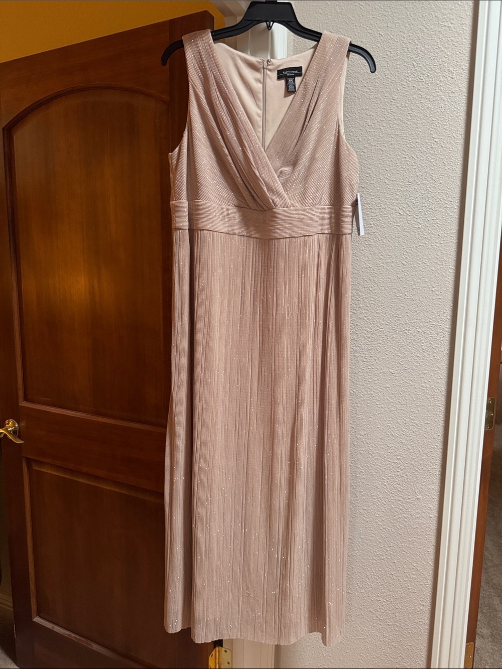 R&M Richards Dusty Blush Metallic V-Neck Maxi Dress